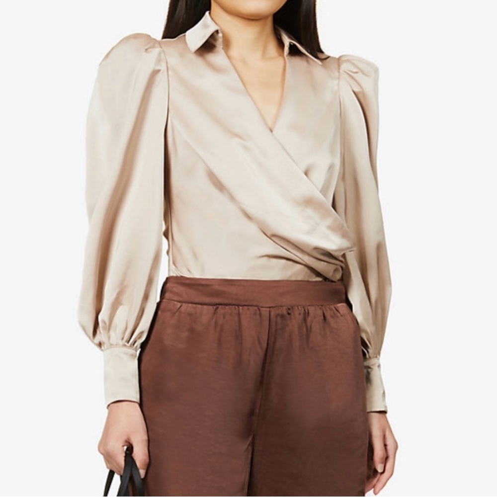 Lavish Alice Balloon Long Sleeve Satin Bodysuit